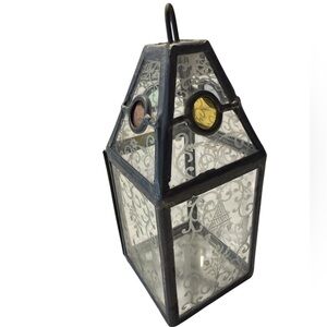 Vintage Black and Silver Decorative Lantern with Small Stained Glass Circles